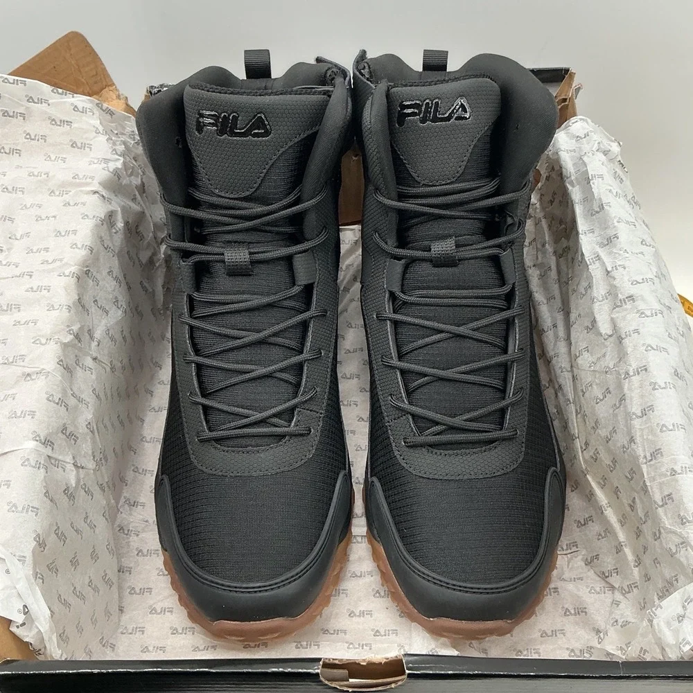 Fila Edgewater 12 Tactical Boots Mens 10.5 Black Gum Side Zip 1LM00358-976